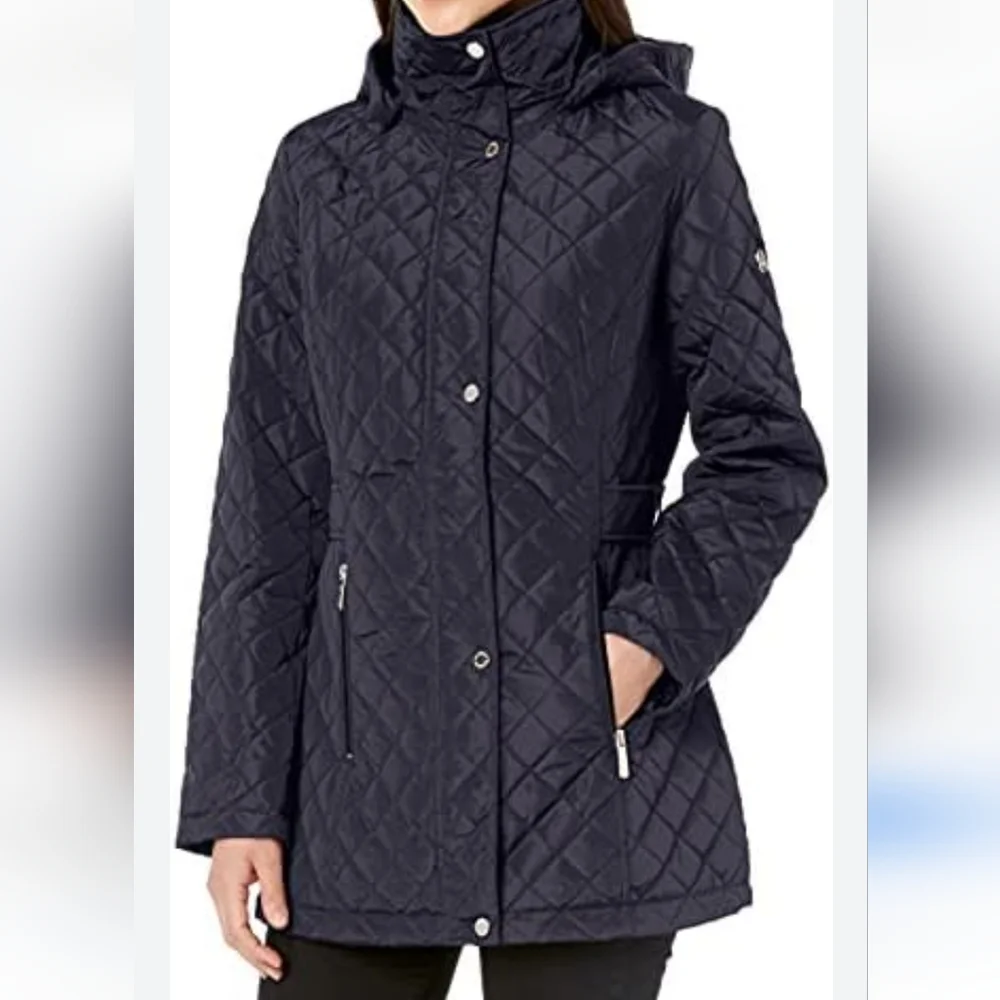 Calvin Klein midweight diamond quilted jacket w/ removable hood black size L EUC - Picture 1 of 10